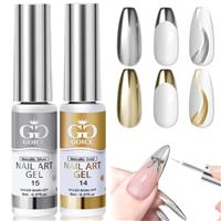 GOICC Chrome Gel Nail Polish Silver Gold Metallic Gel Nail Polish Gel Liner Nail Art Polish 3D Nail Gel Mirror Effect For Nail Design Painting Gel Set With Thin Brush Soak off Curing Requires 8ml