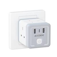 Multi Plug Adapter with 3 USB, AICODE 4 Way Multi Plug Extension with USB C,13A 3250W Cube Wall Socket with Switch,Wall Plug Extender Socket,Charger Block for Home Office Travel