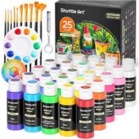 Shuttle Art 25 Colours Outdoor Acrylic Paint, 2oz/60ml Paint for Garden Ornaments with 10 Brushes 1 Palette, Waterproof Acrylic Paints for Artists, Beginners on Rocks, Wood Crafts, Garden Statues