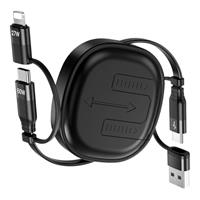 MINLU Multi Charging Cable 2Pack 5 in 1 Retractable iPhone Charger Cable 60W Fast Charging & Data Sync Retractable Charging Cord with IP/Type C/USB A Port
