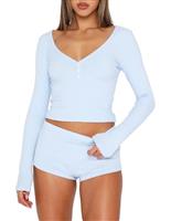 LACOZY V Neck Jumpsuits for Women Sexy Shorts Long Sleeve Bo