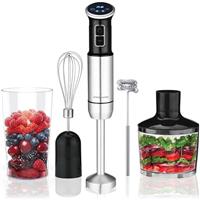 Andrew James 5-in-1 Hand Blender Set, 1000W Immersion Blender, 8-Speed Turbo Boost, 750ml Beaker, 860ml Chopper, Electric Whisk, Milk Frother, Potato Masher, Food Processor Stick Blender