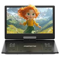 15.7'' Portable DVD Player with 14.1" HD Swivel Screen, 6-Hour Battery, Support Multiple Disc Formats/USB/SD Card, Region-Free, TV/Projector Sync, Shockproof, High Volume Speaker