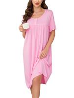 Vlazom Women's Nighties Button Front Long Nightdress Pleated Lace Nightgowns Luxury Soft Touch Nightgshirt with Pockets S-XXL