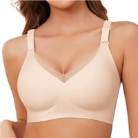 Lonya Bras for Women Seamless Support Mesh Crossover V Neck Full Coverage Wireless Everyday Push Up T-Shirt Bra