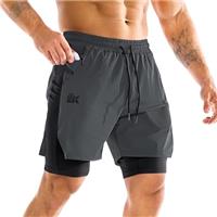 BROKIG Men's Liner Gym Shorts, Lightweight Sport Running Training Tennis Exercise Short with Zip Pocket