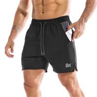 BROKIG Men's Drylite Gym Training Shorts, 5 Inch Sport Running Badminton Workout Short with Mesh Pockets