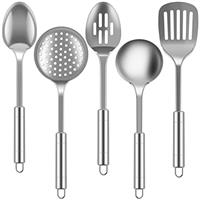 Stainless Steel Cooking Utensils Set, Nonstick and Heat Resistant Kitchen Utensil Set with Turner,Ladle,Serving Spoons,Leaky Spoon,Strainer