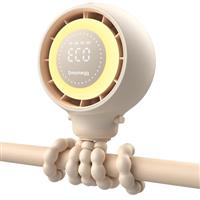 Dreamegg Baby Pram Fan - Portable Clip On Fan for Stroller with Hidden Blade & Child Lock, 4 Speeds With Eco Mode, Night Light, LED Display, Detachable, USB Rechargeable for Car Seat & Crib