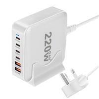 220W USB C Charger Block GaN III USB Desktop Charging Station 6 Ports QC4.0 Fast Charging Station Hub+PD 100W Type C Laptop Charger Adapter Compatible with MacBook Pro Laptop Tablet and Phone