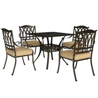 Outsunny 5/7/9 Pieces Cast Aluminium Garden Dining Set, 4/6/8 Seater Garden Table and Chairs with Parasol Hole, Outdoor Garden Furniture Set with Cushions for Patio, Bronze Tone