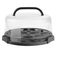 Ohuhu 10 Inch Round Plastic Cake Carrier with Handle, Two Sided Base, Modern Style, Perfect for Gifting, 5 Pound Capacity, Dishwasher Safe