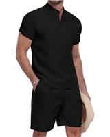 AIYINO Summer Mens Grandad Henley Neck Button Shirts Short S