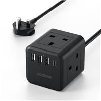Extension Lead with 4 USB Slots, 4 Way ((13A/3250W) Adapter Multi Plug Extension Cable, UK Desktop Power Extension Cord with Multi Socket, 1.5M Extension Cable for Home Office Desk Dorm Travel White