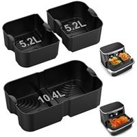 Carsolt Silicone Air Fryer Liner for Ninja Foodi Flexdrawer AF500UK/AF500UKCP, 10.4L Reusable Air Fryer Silicone Liner, Airfryer Liners Air Fryer Accessories for Cosori Twinfry 10L (3PCS, Black)
