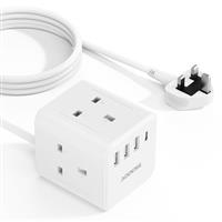 Extension Lead with 4 USB Slots, 4 Way ((13A/3250W) Adapter Multi Plug Extension Cable, UK Desktop Power Extension Cord with Multi Socket, 1.5M Extension Cable for Home Office Desk Dorm Travel White