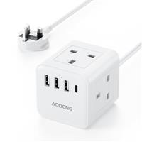 Extension Lead with 4 USB Slots, 4 Way ((13A/3250W) Adapter Multi Plug Extension Cable, UK Desktop Power Extension Cord with Multi Socket, 1.5M Extension Cable for Home Office Desk Dorm Travel White