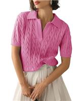 LACOZY Womens Summer Short Sleeve Tops V Neck Ribbed Knit Polo Sweater Shirts Casual Lightweight Pullover Shirt 2025