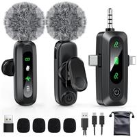 Flow fire Wireless Lavalier Microphone for iPhone and Android Phone, Mini Clip-on Mic with Noise Canceling, Bluetooth Lapel for Camera, PC, Laptop, Video Recording