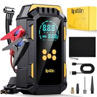 Ipflin Jump Starter Power Pack - Tyre Inflator Air Compressor 150 PSI,12V Portable Car Battery Booster Jump Starter for 9L Gas/8L Diesel, Car Starter Power Pack with Jump Leads, 3 Light, LCD Display