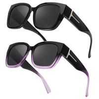 Myiaur 2 Pack Over Glasses Sunglasses for Women Polarised Oversized Frame Sun Glasses with UV400 Protection, Driving & Outdoor