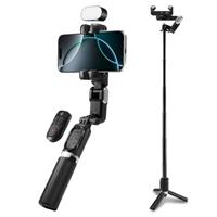Spigen Gimbal Stabilizer for Smartphones Selfie Stick Phone Tripod with Auto Face Tracking, RGB Light, Wireless Remote 360of Vertical&Horizontal for TiKTok YouTube Video Recording iPhone Android