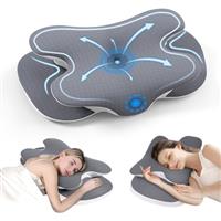 JINXIA Memory Foam Pillow, Ergonomic Orthopedic Neck Support Pillow for Side, Back and Stomach Sleepers,Light Gray