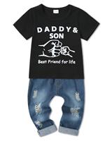 SOLOYEE Baby Boys Outfits Clothes Sets Baby Boys' Clothing 1-5T Infant Letter Printed Sweatshirt Kid Fashion Boys Outfit Long Sleeve Hoodie Tops Ripped Jeans Clothes 2 Pcs