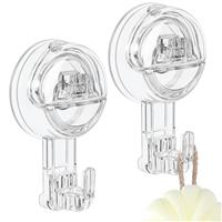 Oamwrae Suction Hooks, 2 Pcs Plastic Clear Removable Suction Cup Hooks for Hanging Heavy Duty 3 Kg, No Nails Sucker Hooks Towel Holder for Shower, Bathroom, Kitchen, Window, Wreath