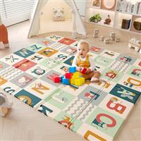 Dripex Baby Play Mat, Large Foam Crawling Playmat, Extra Thick Folding Reversible Waterproof Non Toxic Portable Floor Mat with Letters and Numbers for Baby
