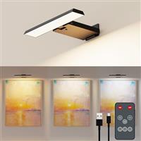 Coollamp Picture Lights for Wall, Cordless Dart Board Lights, Battery Operated Wall Light Rechargeable, LED Wall Sconces for Pictures,Frames&Mirros, 3 Color Temperatures, Remote Control