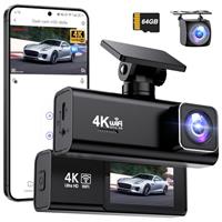 SAVUSCAM Dash Cam 4K + 1080P, WiFi Dash Cam Front and Rear, 64GB SD Card Included, Dual Car Camera Dashcam with Night Vision, WDR, 170 Wide Angle, G-Sensor, App Control, Loop Recording