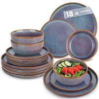vancasso Playa Dinner Sets for 6 People, 18 Pieces Stoneware Plates and Bowls Set, Scratch Resistant Dinnerware Sets for Everyday Dining, Dishwasher and Microwave Safe, Blue