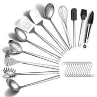ReaNea Stainless Steel Cooking Utensils Set 26 Pieces, Heavy Duty Sturdy Kitchen Tool Set with Hooks, Metal Spatula Set, Durable Mirror Polished Kitchen Utensils for All Cooking Tasks