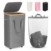 Qidordour Fabric Laundry Hamper with Wheels and Lid