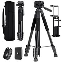 K&F Concept Compact 68'' Lightweight Tripod for DSLR Camera, Canon, Nikon, Sony with 2-in-1 Phone/Tablet Holder, Travel Tripod with Bluetooth, Load Capacity 4kg