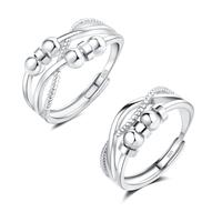 Deyanse Silver Anxiety Ring, 2PCS 925 Sterling Silver Fidget Rings for Anxiety, Adjustable Open Stress Relief Ring Set, Stress Spinner Rings with Beads Zirconia, Anti-Stress Thumb Rings for women Girl
