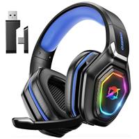 Ozeino Wireless Gaming Headset with Microphone, 2.4G & Type C Transmitter - 40h Battery Life - RGB Lighting Gaming Headphones for PS5, PS4, PC, Phone (Blue)