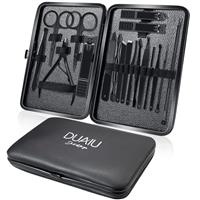 DUAIU Professional Manicure Set, 18 Pcs Stainless Steel Nail Clippers Kit With Leather Case-Ideal Travel Grooming Gift For Men/Women