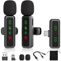 Mini Microphone for iPhone Android iPad PC with Light Display,Wireless Microphones Small Lavalier Mic,No Bluetooth USB Little Clip On Lap Mic,Vlogging Podcast Video Recording Tiny Cordless Phone Mics