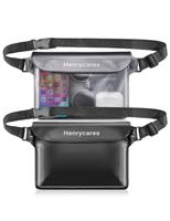 Henrycares 2-Pack Waterproof Pouch Bag for Swimming, IPX8 Waterproof Bumbag with Adjustable Waist Strap, Protect Phone Wallet Passport, for Beach, Paddle Board, Camping, Travel