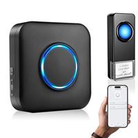 WiFi Doorbell Waterproof Outdoor, Compatible with Smartphone App, 0-110dB Loud Wireless Doorbell with 32 Melodies, Door Bell with Remote Notification, Door Bells with LED Flash for Homes, Offices