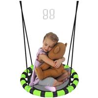 AIYAPLAY Kid Nest Swing Seat, Hanging Swing Set with Height Adjustable Ropes for Children, Round Saucer Swing Chair for Outdoor, Garden, Black