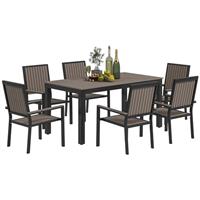 Outsunny 6 Seater Garden Dining Set with Stackable Chairs, Aluminium Frame, Rectangular Plastic Top, Garden Furniture Set, Outdoor Dining Table and Chairs for Patio, Balcony, Poolside