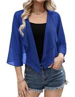 Aottori Chiffon Bolero Shrugs for Women Summer Cropped Cardigan Ladies 3/4 Sleeve Open Front Sheer Shawl Tops for Evening Wedding Dress
