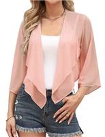Aottori Chiffon Bolero Shrugs for Women Summer Cropped Cardigan Ladies 3/4 Sleeve Open Front Sheer Shawl Tops for Evening Wedding Dress