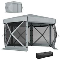 Outsunny 3 x 3(m) Hexagon Pop Up Gazebo with 5 Sides and Carry Bag, Waterproof, UV Resistant Party Tent Instant Event Shelter with Netting for Garden, Patio