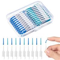 RAYITO 250 Pieces Interdental Brushes, Silicone Dental Brushes 2-in-1 Blue Tooth Floss Picks Teeth Floss Sticks Dental Toothpicks Cleaning Tool for Braces Oral Cleaning(Blue, Green)