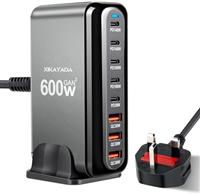 600W USB C Charger 8-Port Fast GaN Charger 140W/100W/30W USB C Charging Station Multi Port Power Adapter for Laptop, MacBook Pro, Dell XPS, iPad, iPhone, Samsung