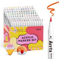 Arrtx 120 Colors Acrylic Paint Pens, Paint Markers Paint Pens for Artists Adults Coloring Drawing Cartoon Anime Comic - Brush Tip for Rock Painting, Wood, Canvas, DIY Crafts Making Art Supplies